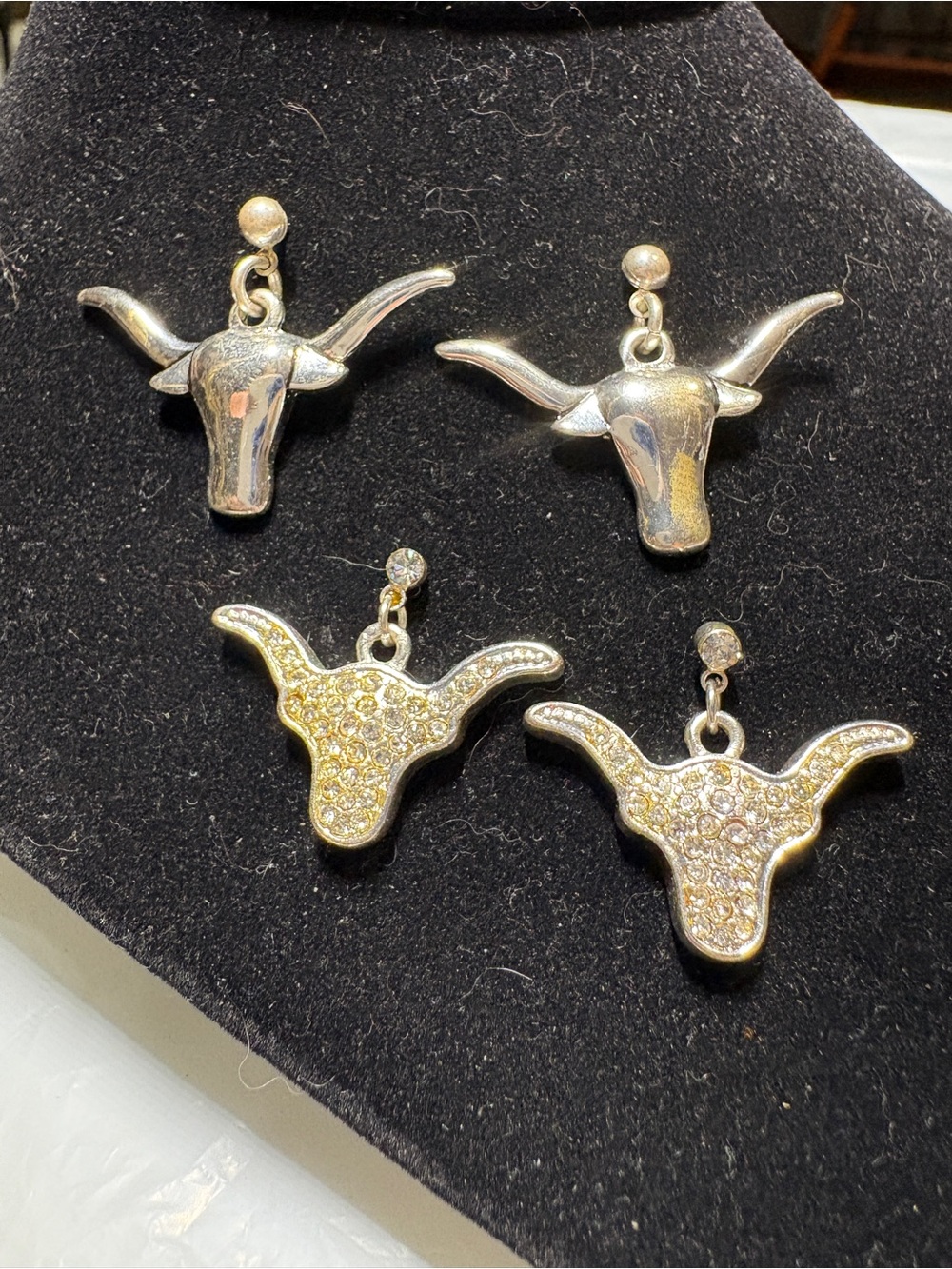 Longhorn Drop Earrings - Silver Rhinestone-Tone Styles perfect for game day @ UT